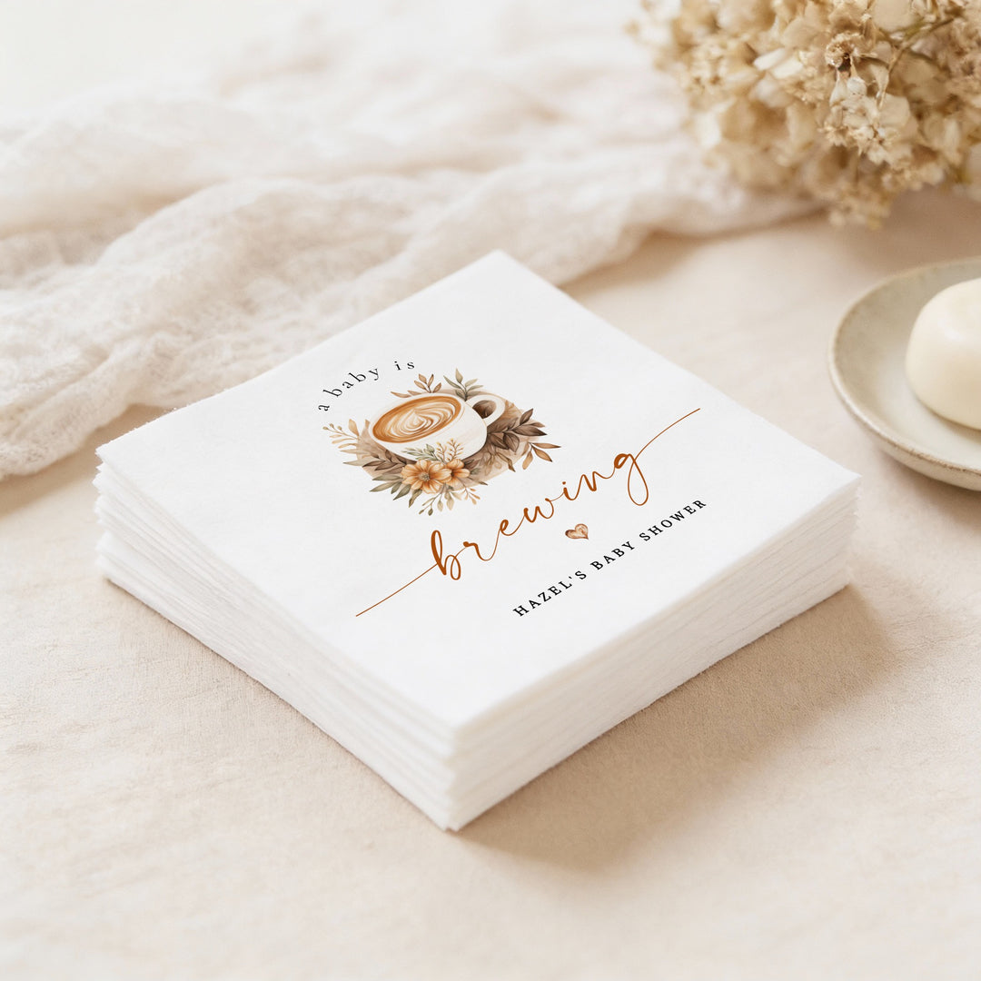 HAZEL Personalized Baby Brewing Coffee Baby Shower Napkins