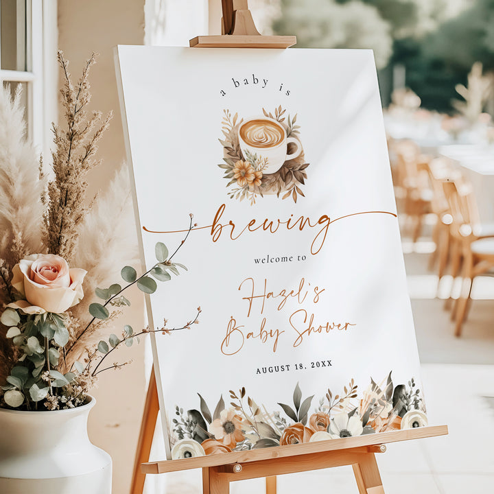 HAZEL Baby is Brewing Coffee Baby Shower Welcome Sign