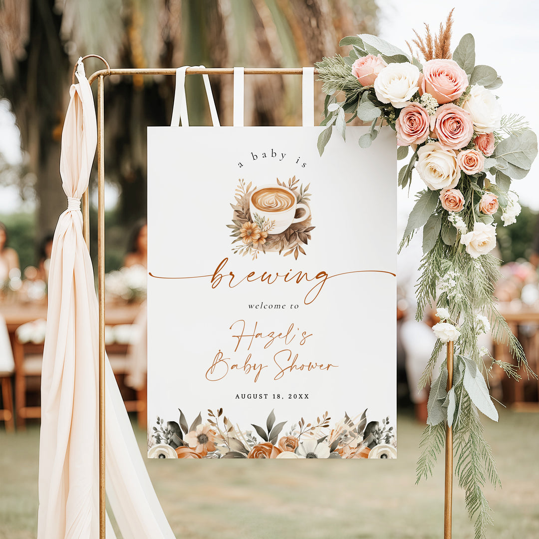 HAZEL Baby is Brewing Coffee Baby Shower Welcome Sign