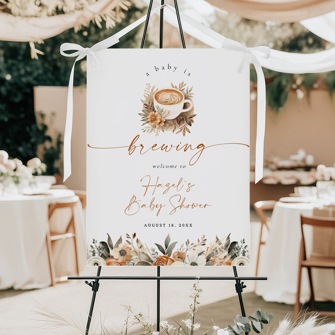 HAZEL Baby is Brewing Coffee Baby Shower Welcome Sign
