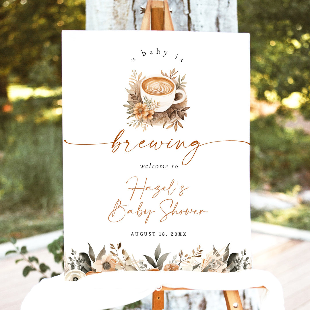 HAZEL Baby is Brewing Coffee Baby Shower Welcome Sign