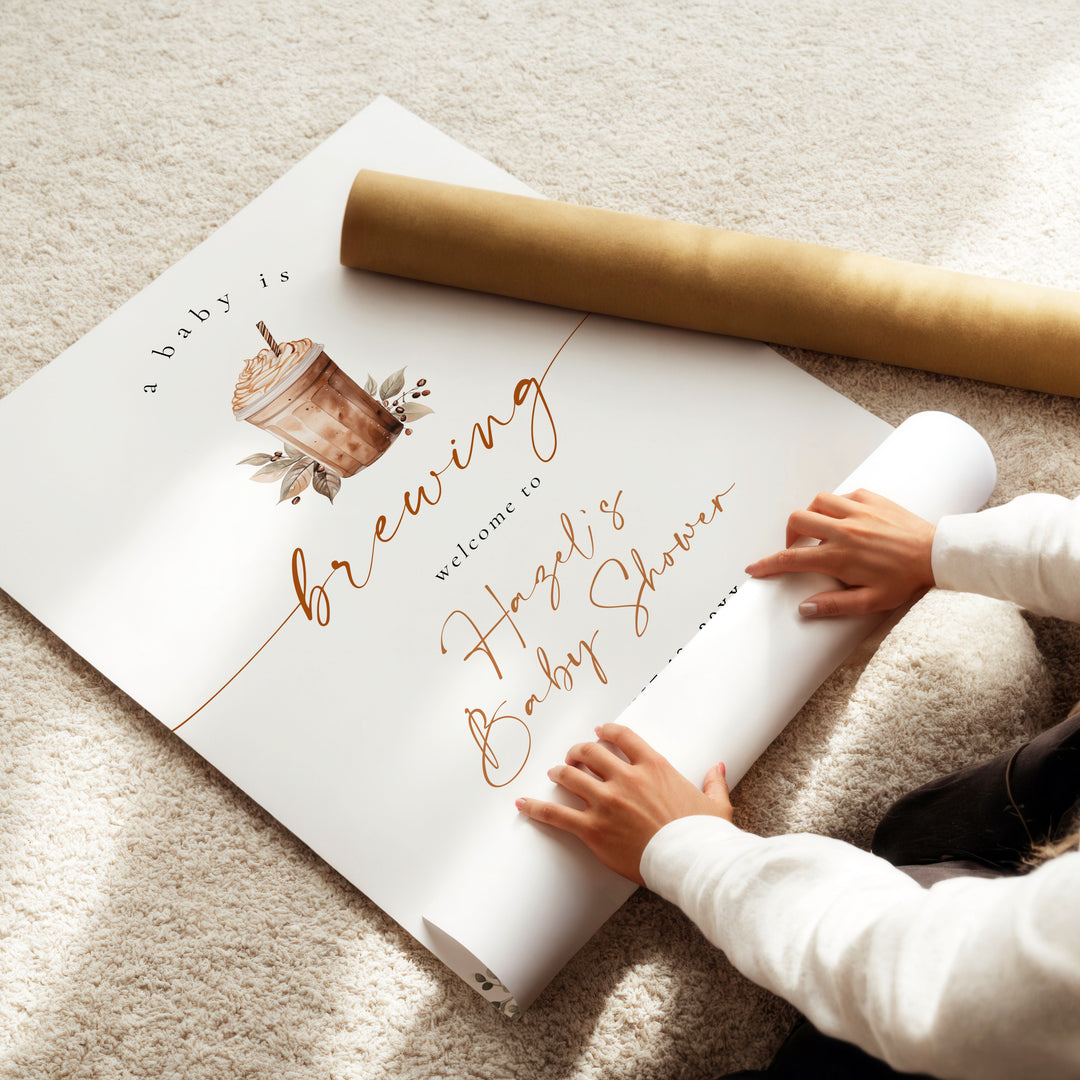 HAZEL Baby is Brewing Coffee Latte Baby Shower Welcome Sign