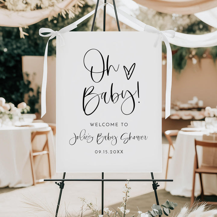 JOLIE Oh Baby Black & White Minimalist Baby Shower Welcome Sign