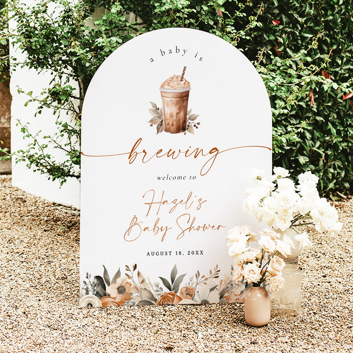 HAZEL Baby is Brewing Coffee Latte Baby Shower Welcome Sign