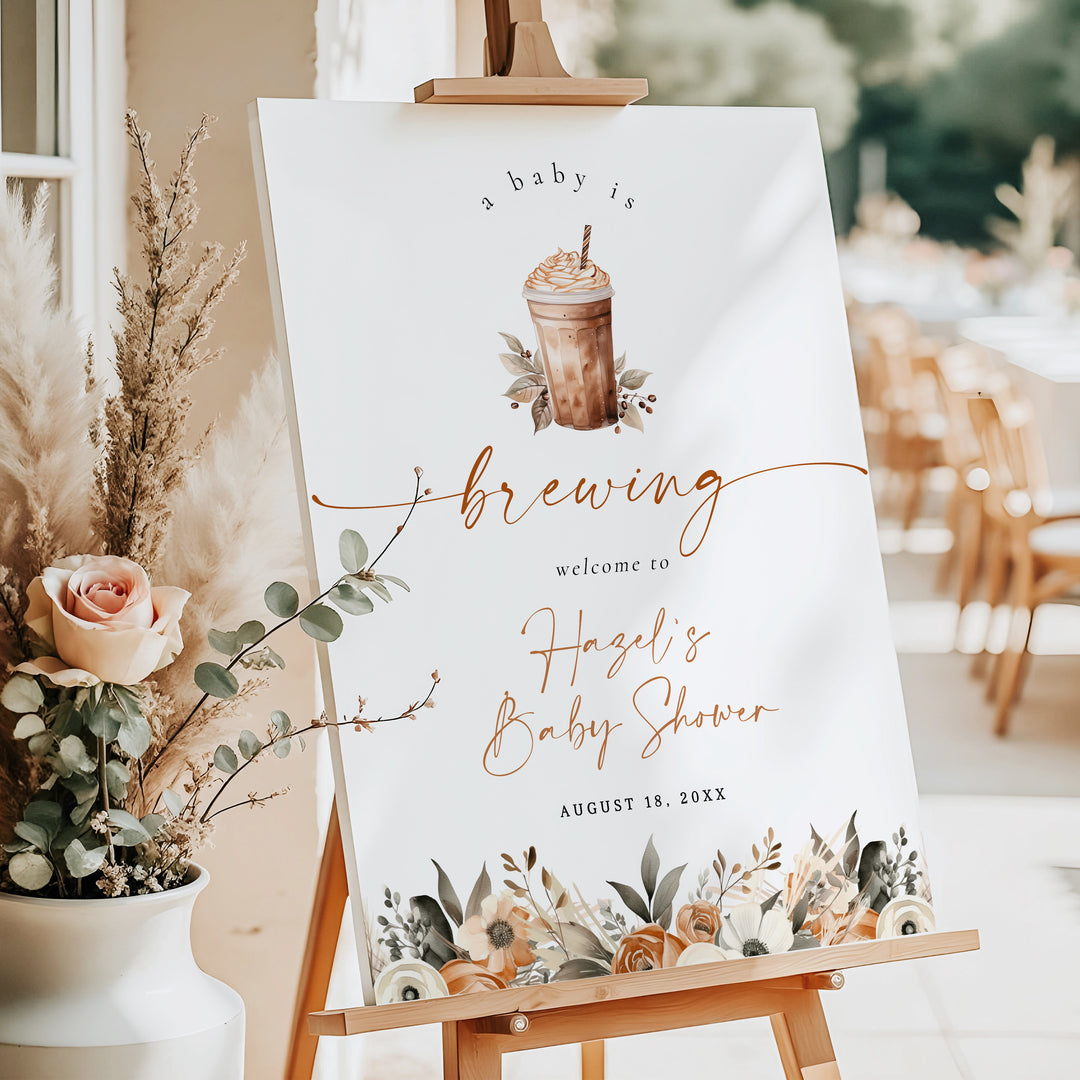 HAZEL Baby is Brewing Coffee Latte Baby Shower Welcome Sign