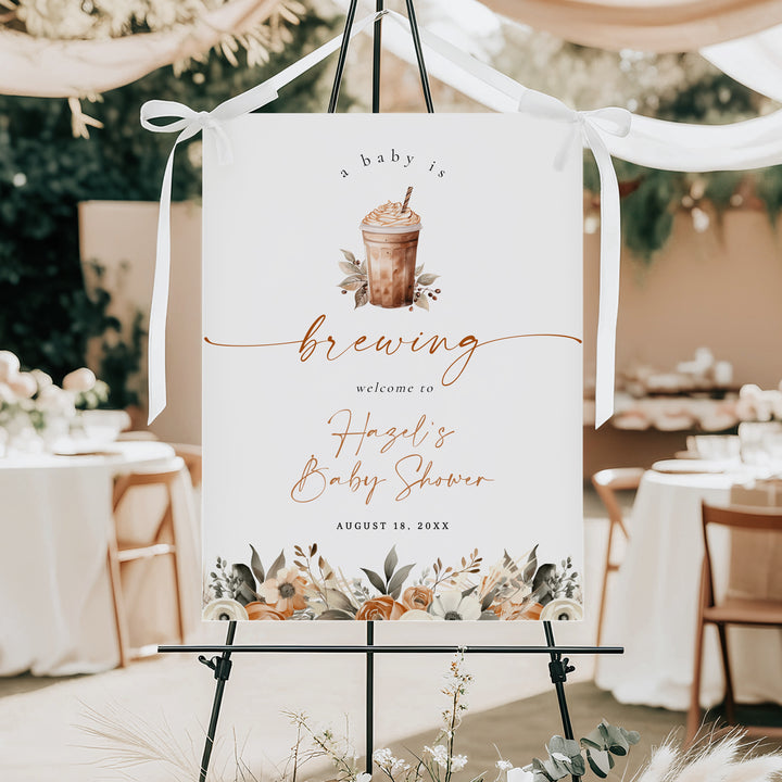 HAZEL Baby is Brewing Coffee Latte Baby Shower Welcome Sign