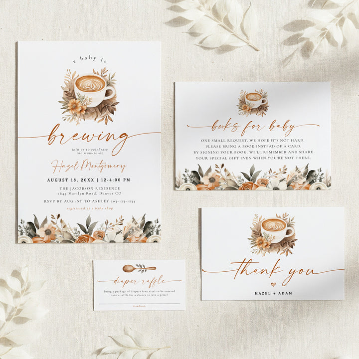 HAZEL Baby Brewing Coffee Baby Shower Invitation Bundle