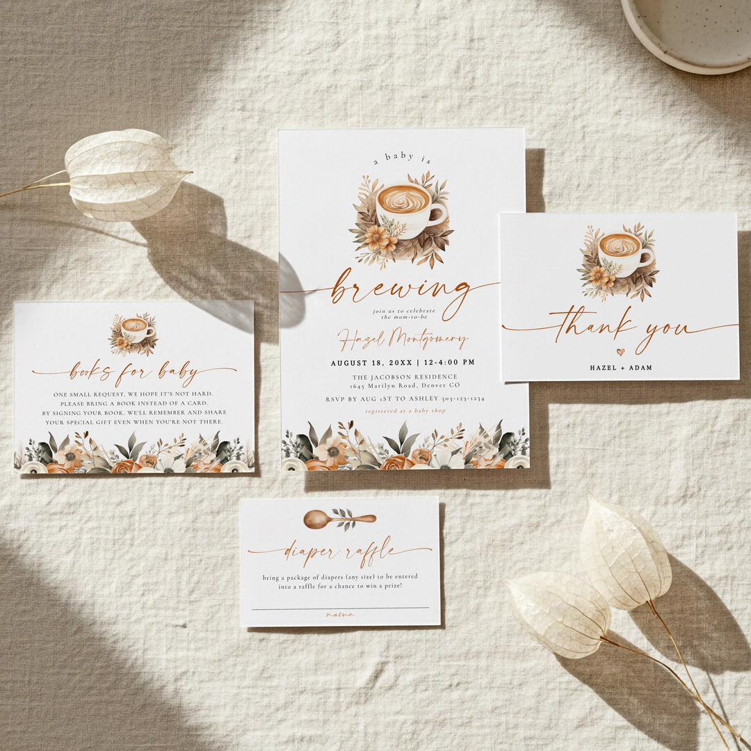 HAZEL Baby Brewing Coffee Baby Shower Invitation Bundle
