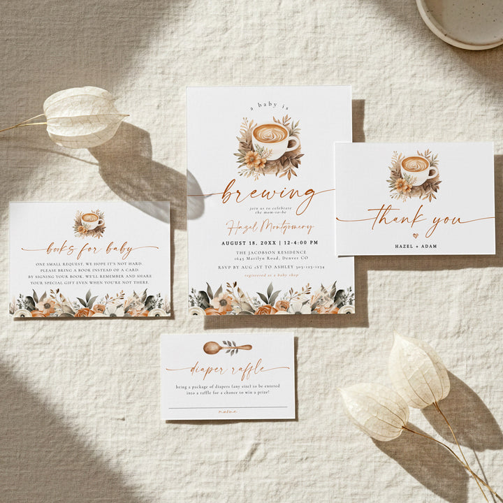 HAZEL Baby Brewing Coffee Baby Shower Invitation Bundle