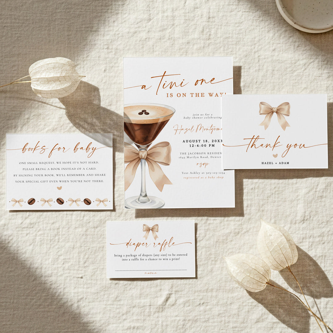 HAZEL A Tini One On the Way Espresso Martini Baby Shower Invitation Bundle