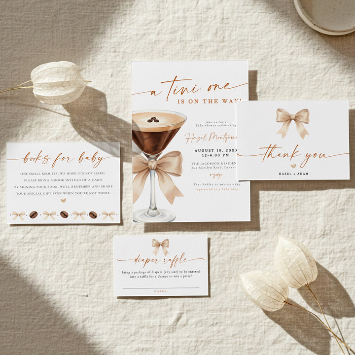 HAZEL A Tini One On the Way Espresso Martini Baby Shower Invitation Bundle