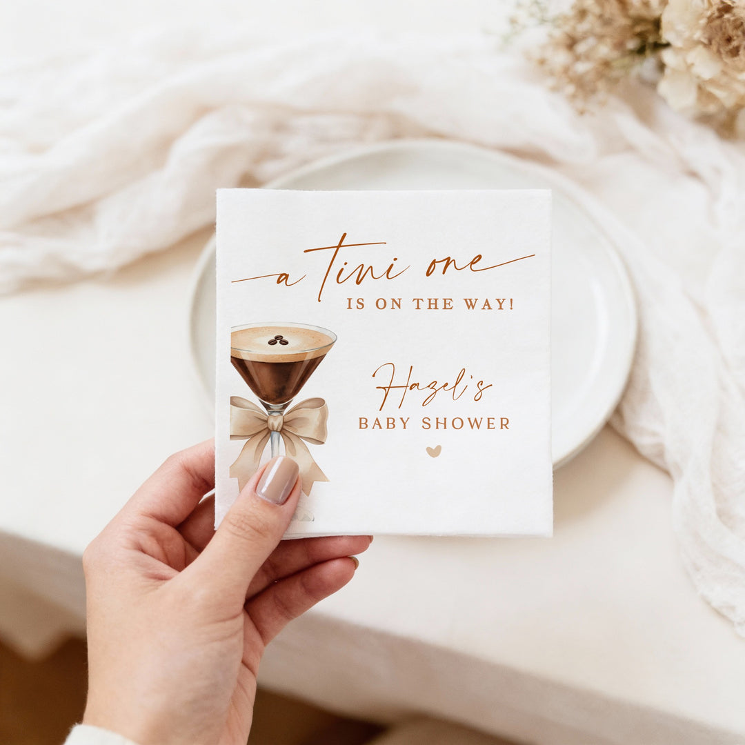 HAZEL Personalized Tini One On the Way Espresso Martini Baby Shower Napkins