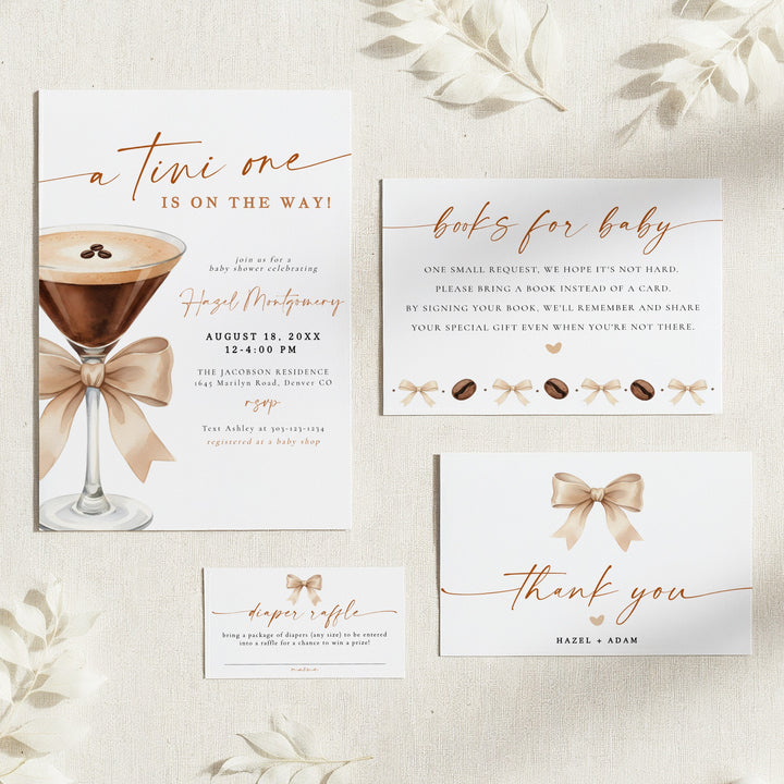 HAZEL A Tini One On the Way Espresso Martini Baby Shower Invitation Bundle