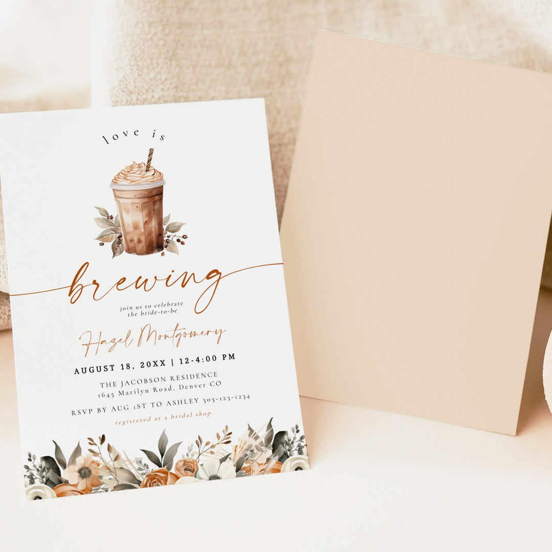 HAZEL Love is Brewing Coffee Cafe Bridal Shower Invitation