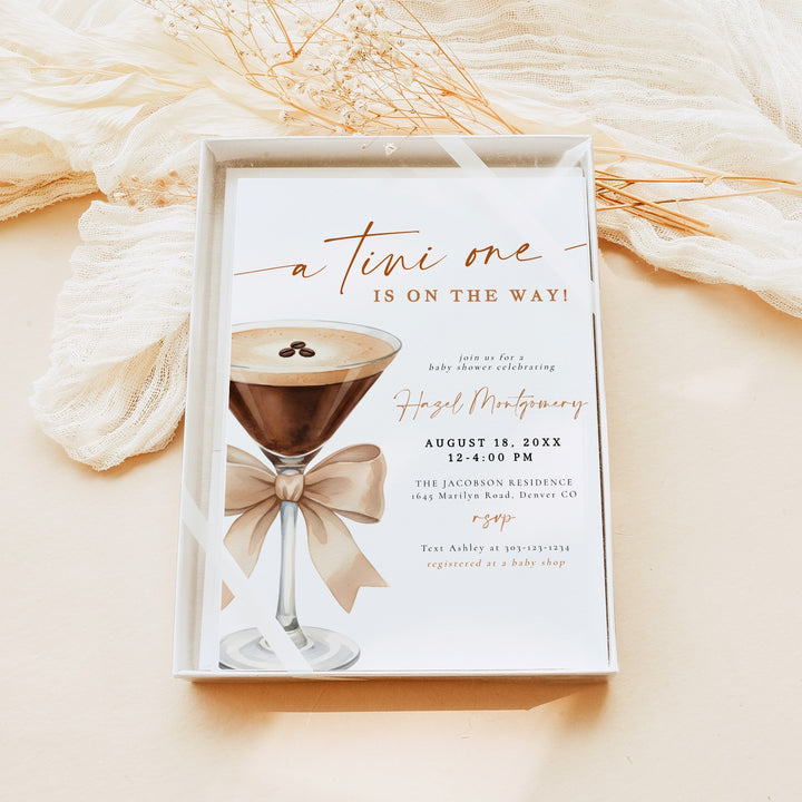 HAZEL A Tini One On The Way Espresso Martini Baby Shower Invitation