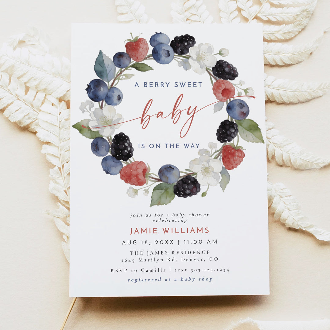 HUCKLEBERRY A Berry Sweet Baby On the Way Summer Baby Shower Invitation