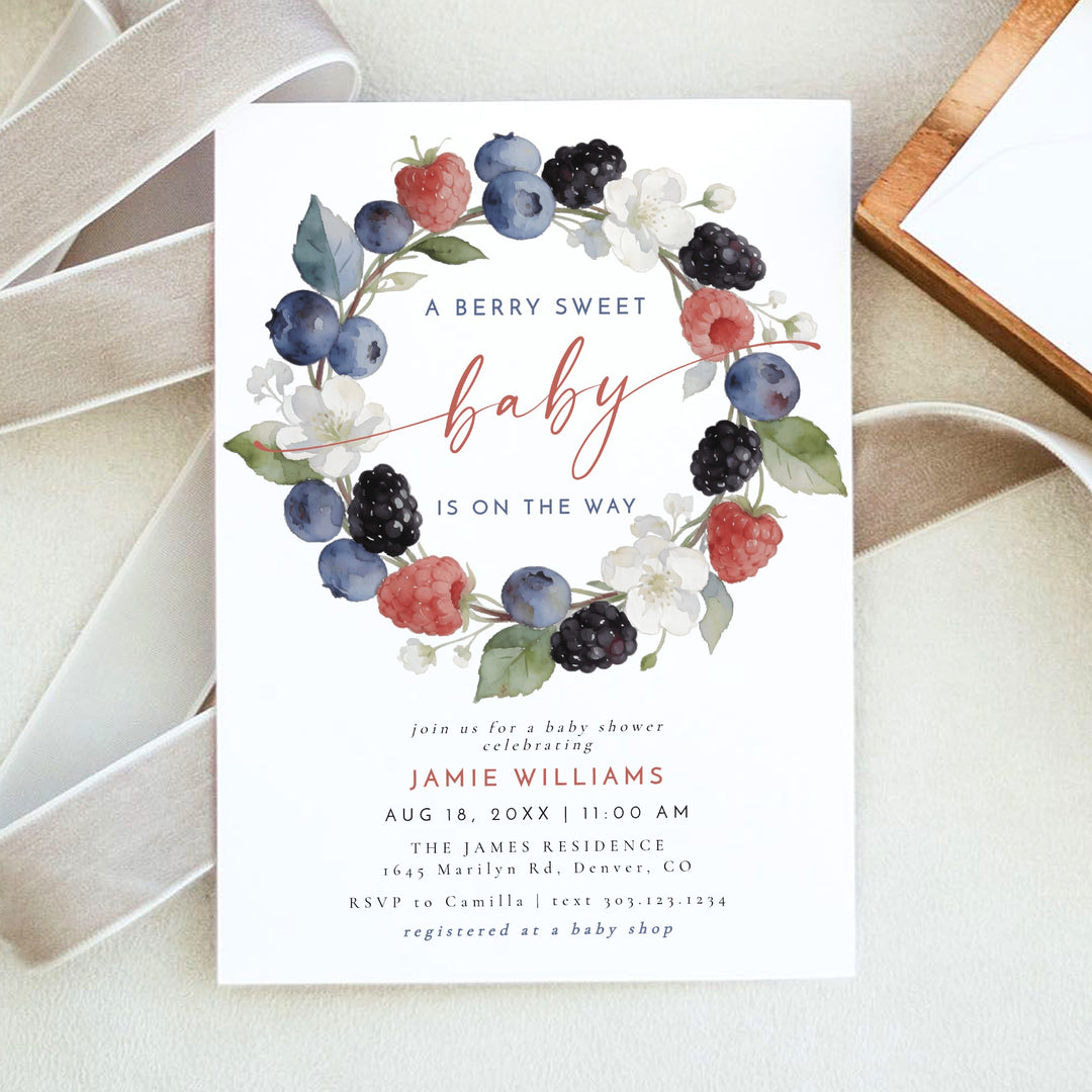 HUCKLEBERRY A Berry Sweet Baby On the Way Summer Baby Shower Invitation
