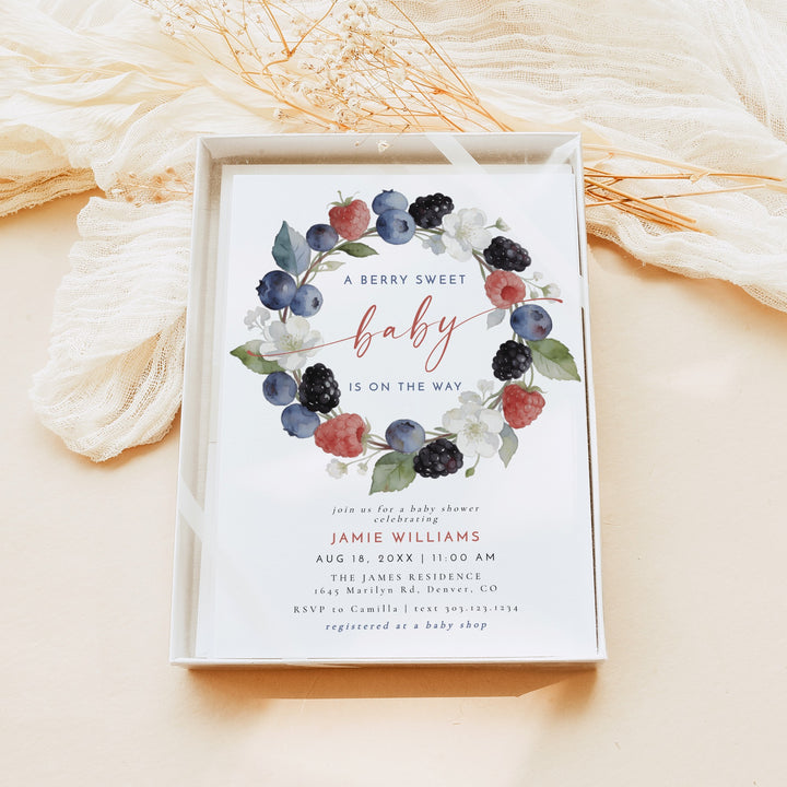 HUCKLEBERRY A Berry Sweet Baby On the Way Summer Baby Shower Invitation
