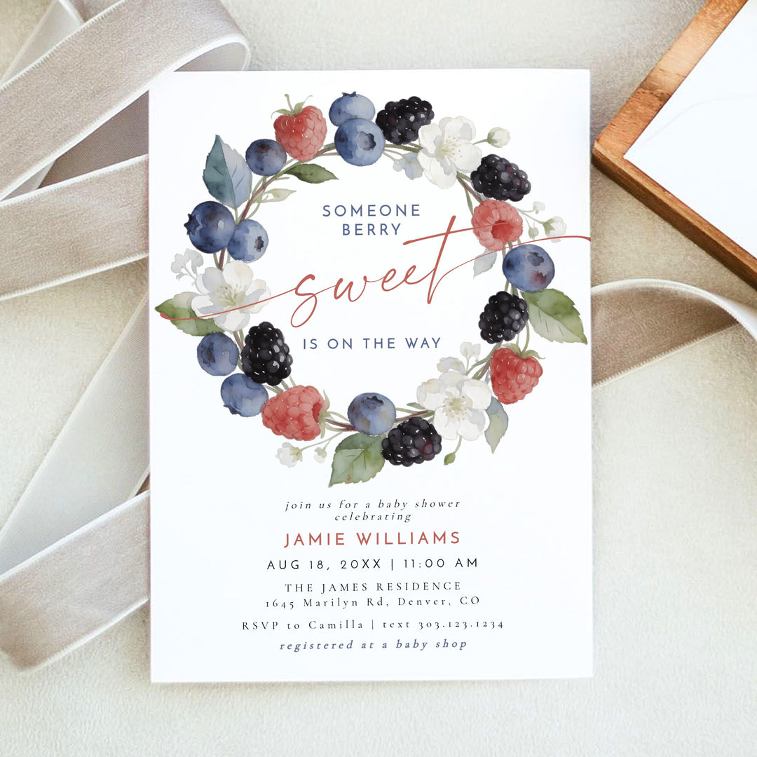 HUCKLEBERRY Someone Berry Sweet On the Way Summer Baby Shower Invitation
