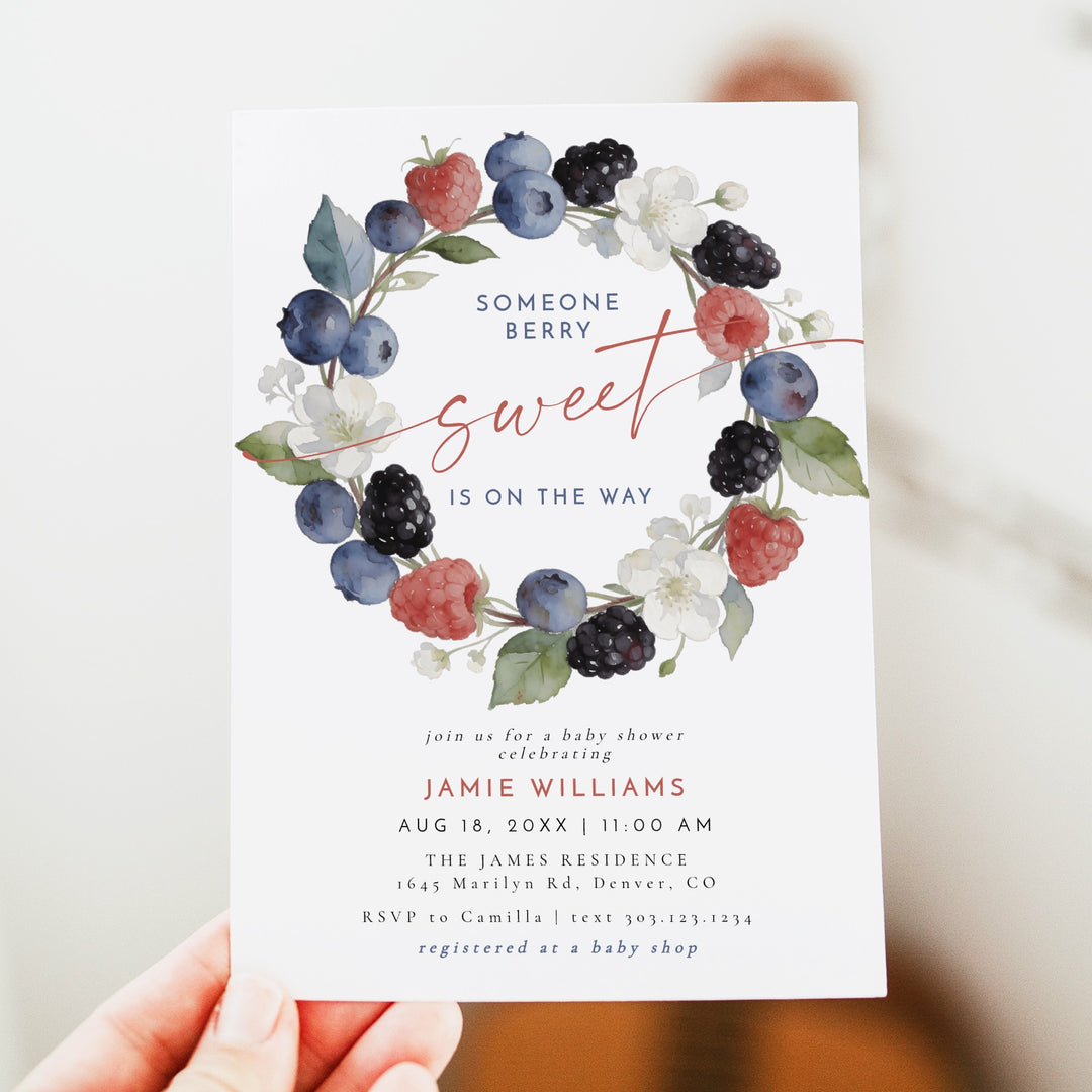 HUCKLEBERRY Someone Berry Sweet On the Way Summer Baby Shower Invitation