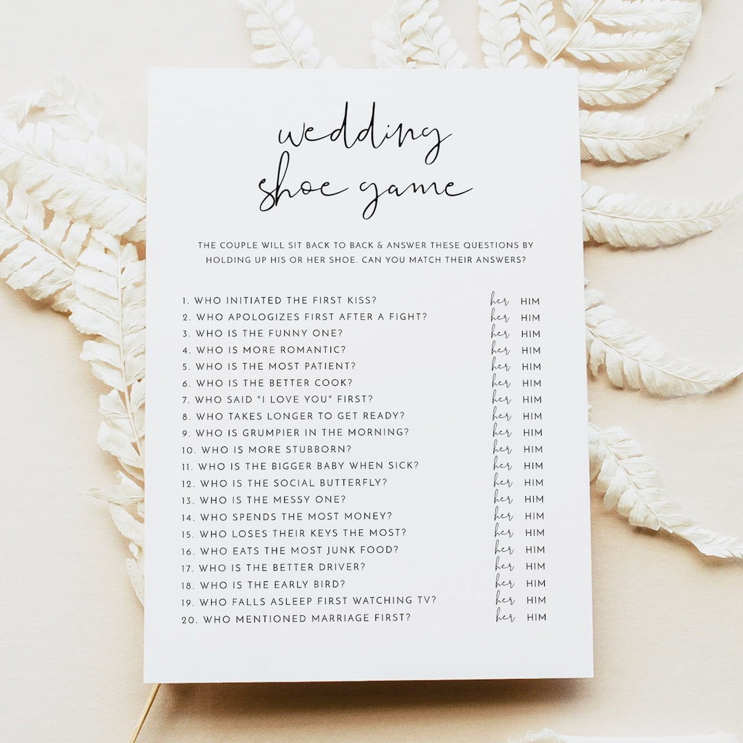 ADELLA Bridal Shower Wedding Shoe Game | Modern Minimalist Printed or Instant Download