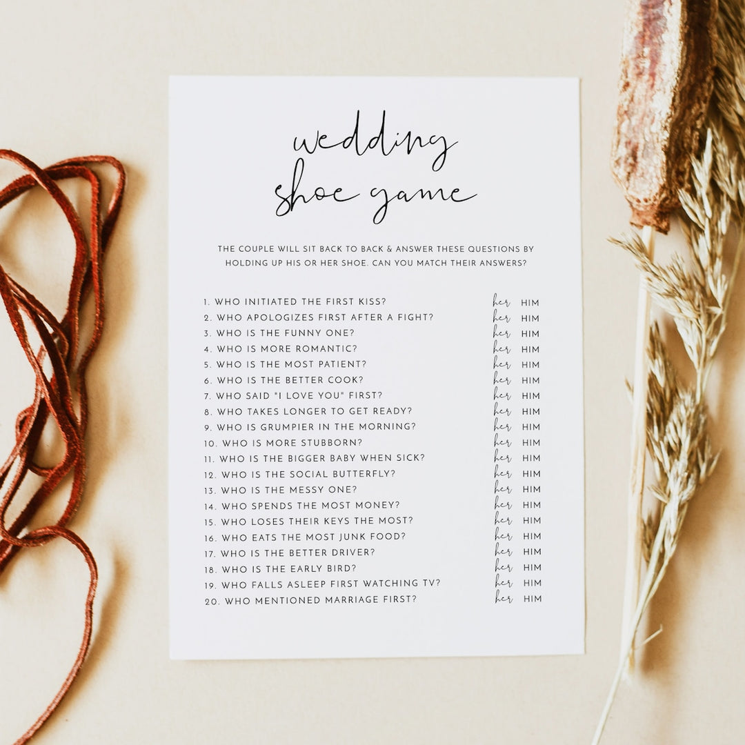 ADELLA Bridal Shower Wedding Shoe Game | Modern Minimalist Printed or Instant Download