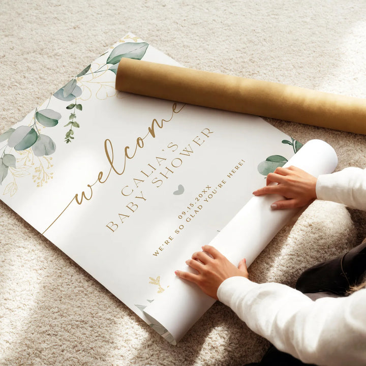 CALIA Greenery & Gold Elegant Baby Shower Welcome Sign