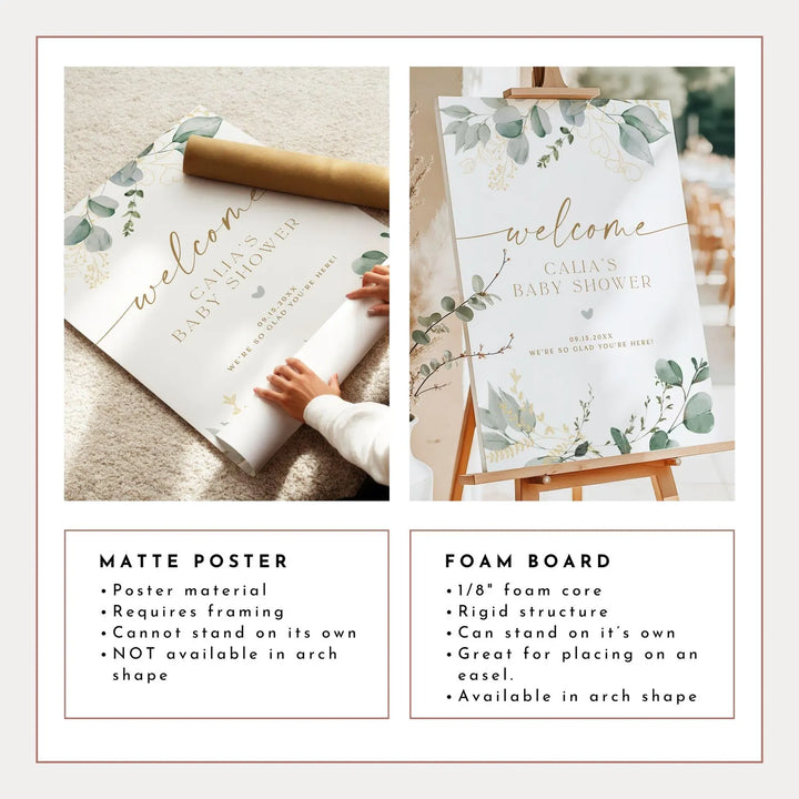 CALIA Greenery & Gold Elegant Baby Shower Welcome Sign