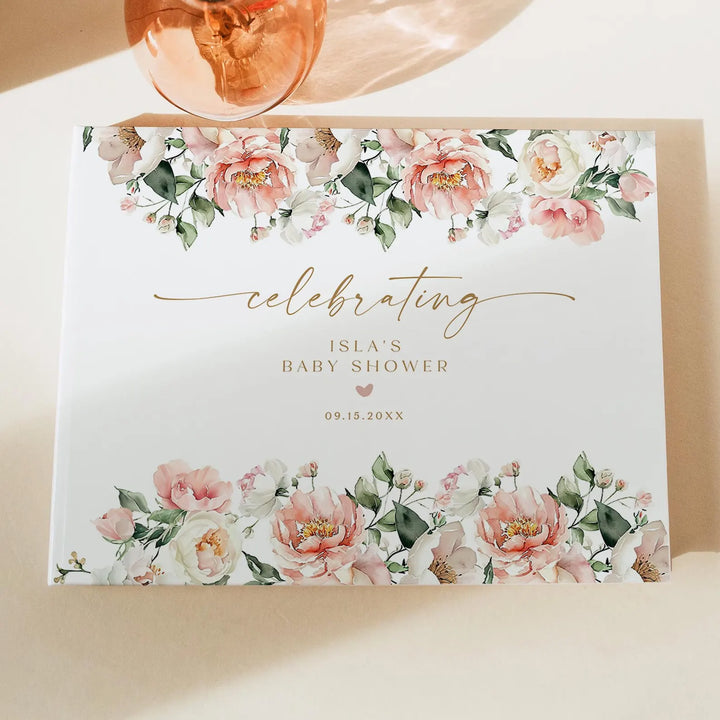 ISLA Pink Floral & Gold Baby Shower Guest Book Keepsake