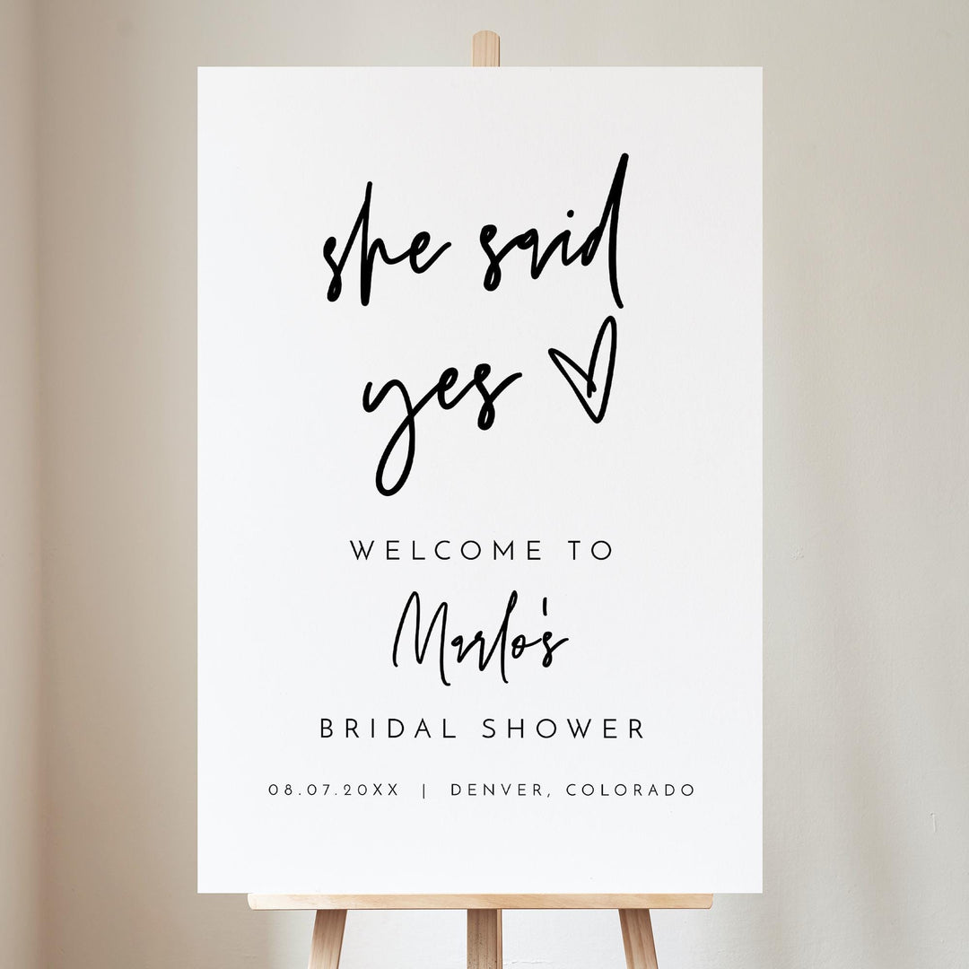 MARLO Modern She Said Yes Bridal Shower Welcome Sign