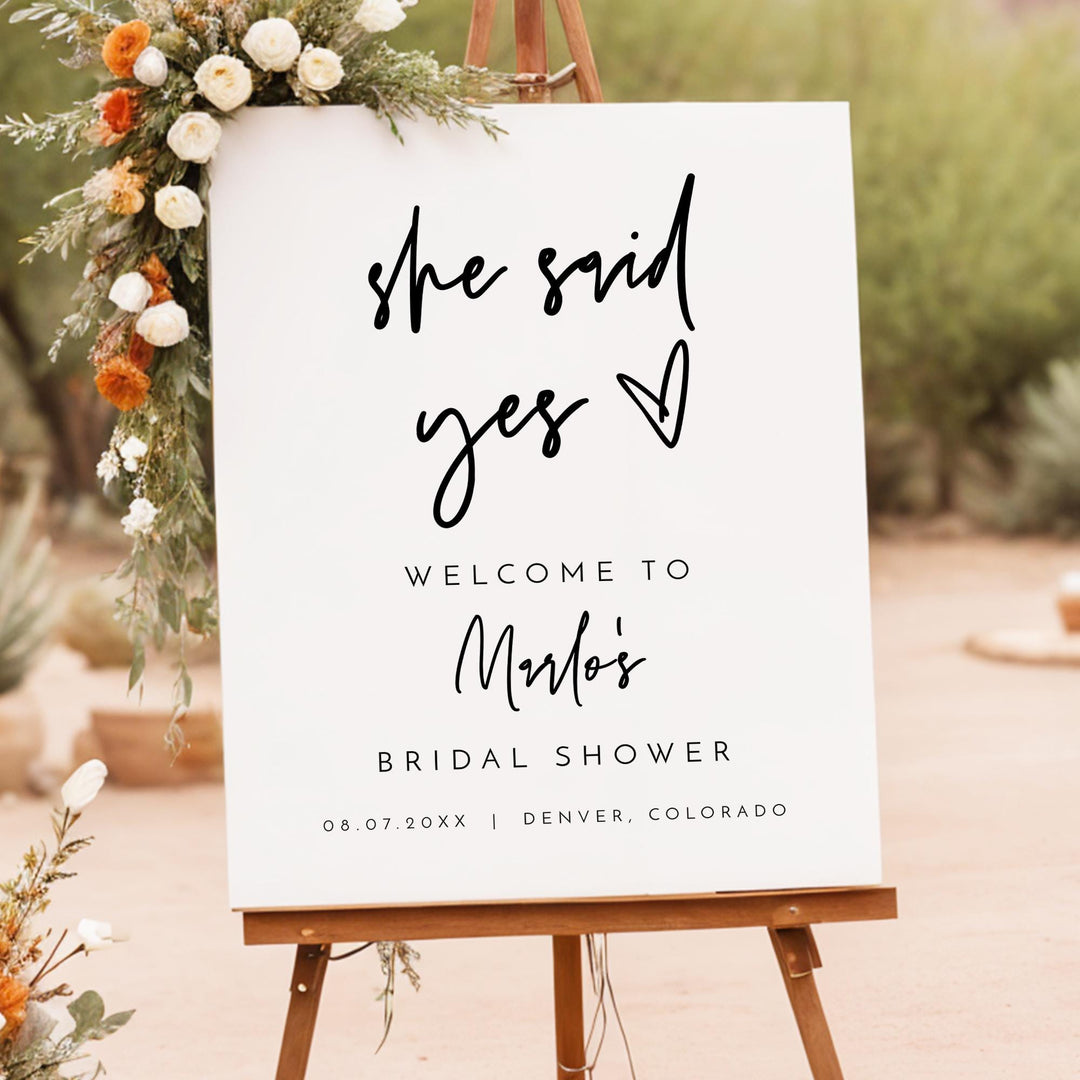 MARLO Modern She Said Yes Bridal Shower Welcome Sign