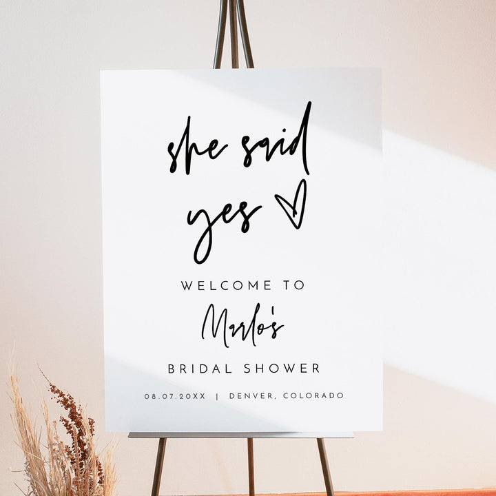 MARLO Modern She Said Yes Bridal Shower Welcome Sign