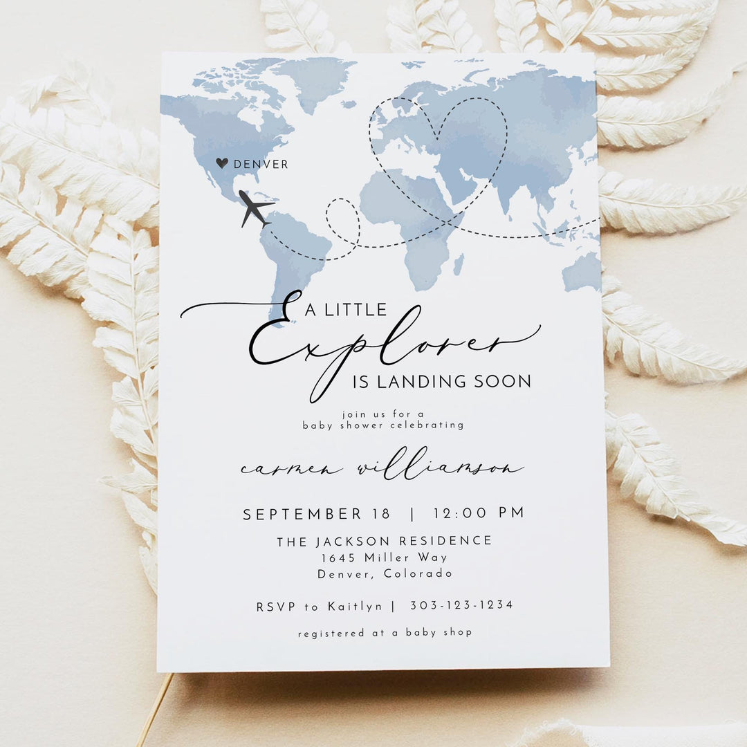 CARMEN Blue Explorer Travel Baby Shower Invitation Template