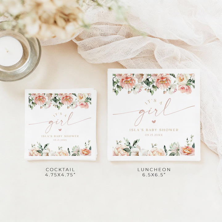 ISLA Blush Floral It's a Girl Baby Shower Napkins