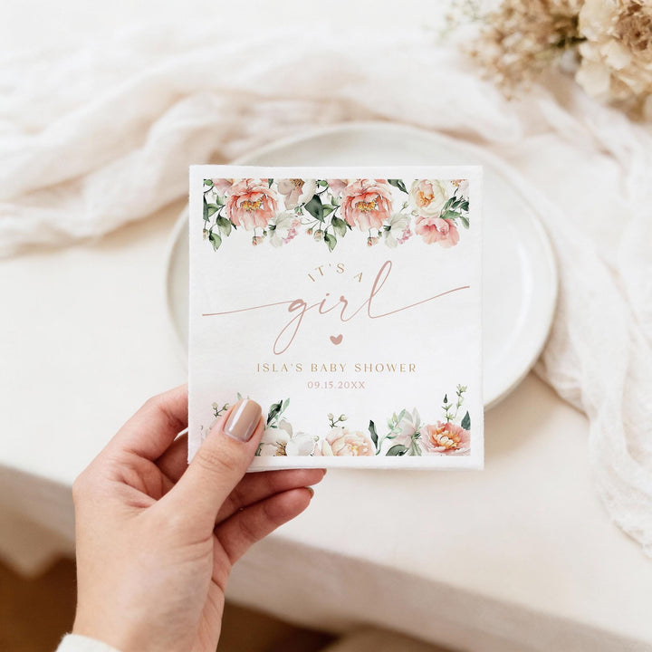 ISLA Blush Floral It's a Girl Baby Shower Napkins