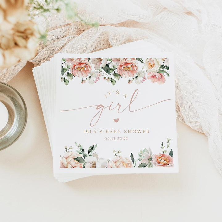 ISLA Blush Floral It's a Girl Baby Shower Napkins