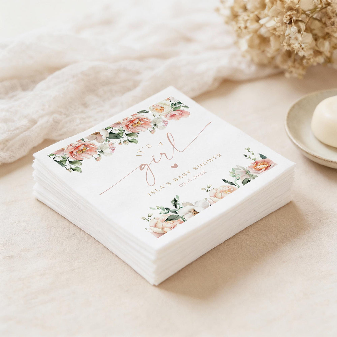 ISLA Blush Floral It's a Girl Baby Shower Napkins