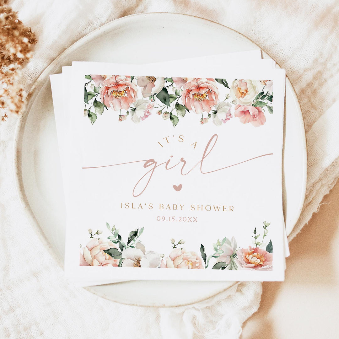 ISLA Blush Floral It's a Girl Baby Shower Napkins