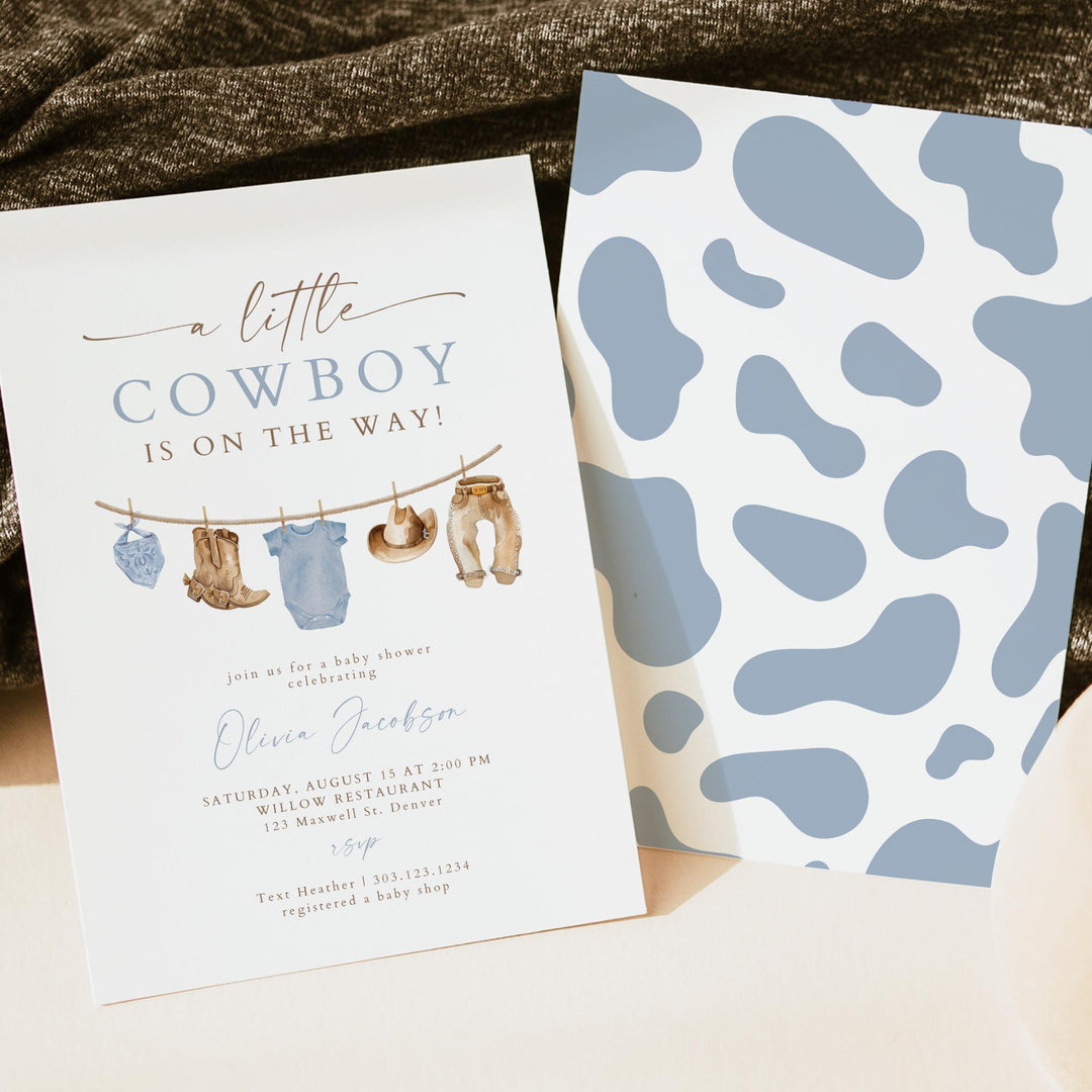 CLINT Little Cowboy on the Way Clothesline Baby Shower Invitation