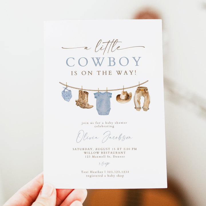 CLINT Little Cowboy on the Way Clothesline Baby Shower Invitation