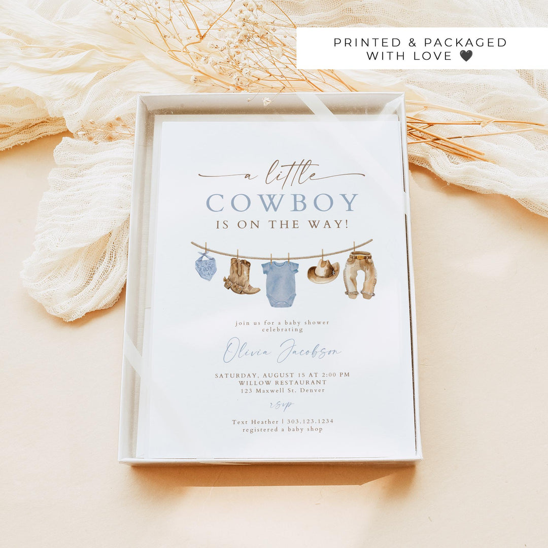 CLINT Little Cowboy on the Way Clothesline Baby Shower Invitation