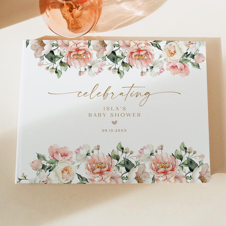 ISLA Blush and White Floral Baby Shower Guest Book