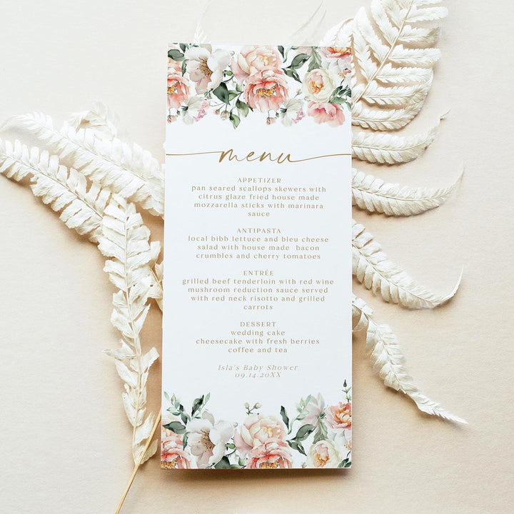 ISLA Blush Floral and Gold Table Menu