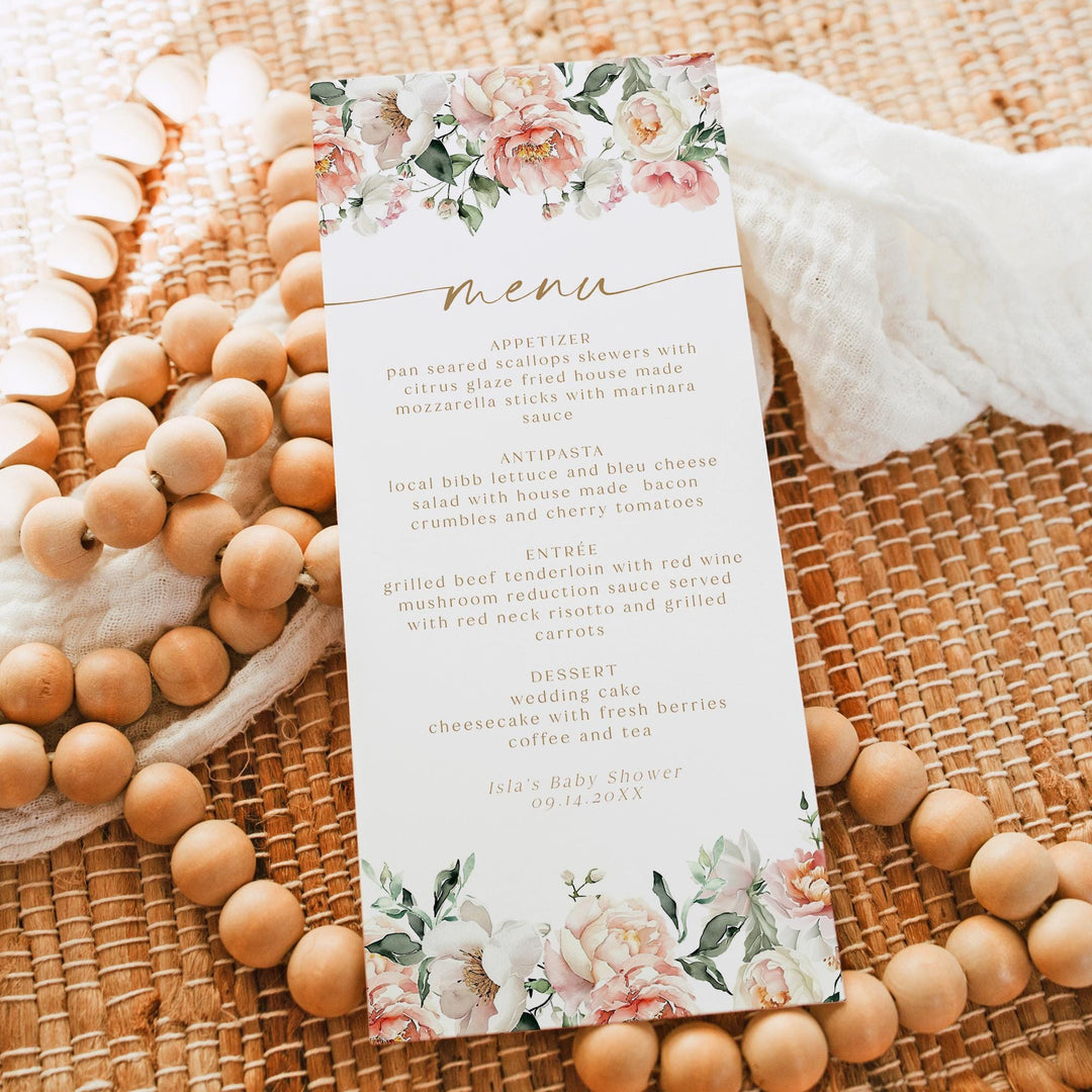 ISLA Blush Floral and Gold Table Menu