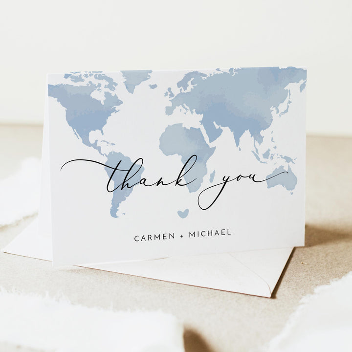CARMEN Blue Map Destination Thank You Card