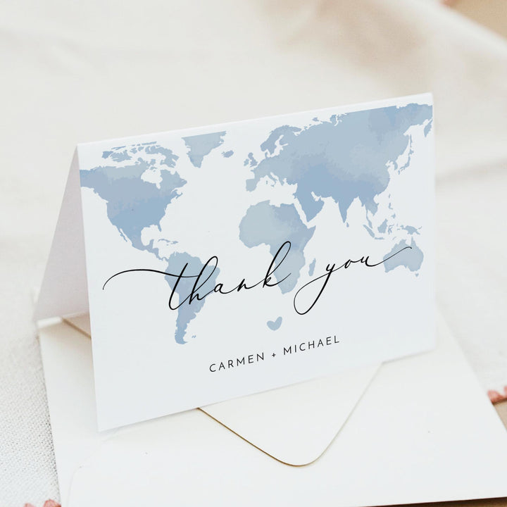 CARMEN Blue Map Destination Thank You Card