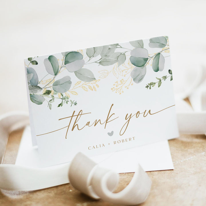 CALIA Elegant Greenery and Gold Thank You Card