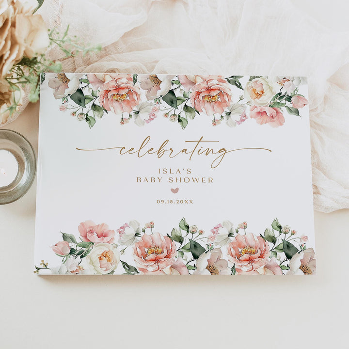 ISLA Blush and White Floral Baby Shower Guest Book