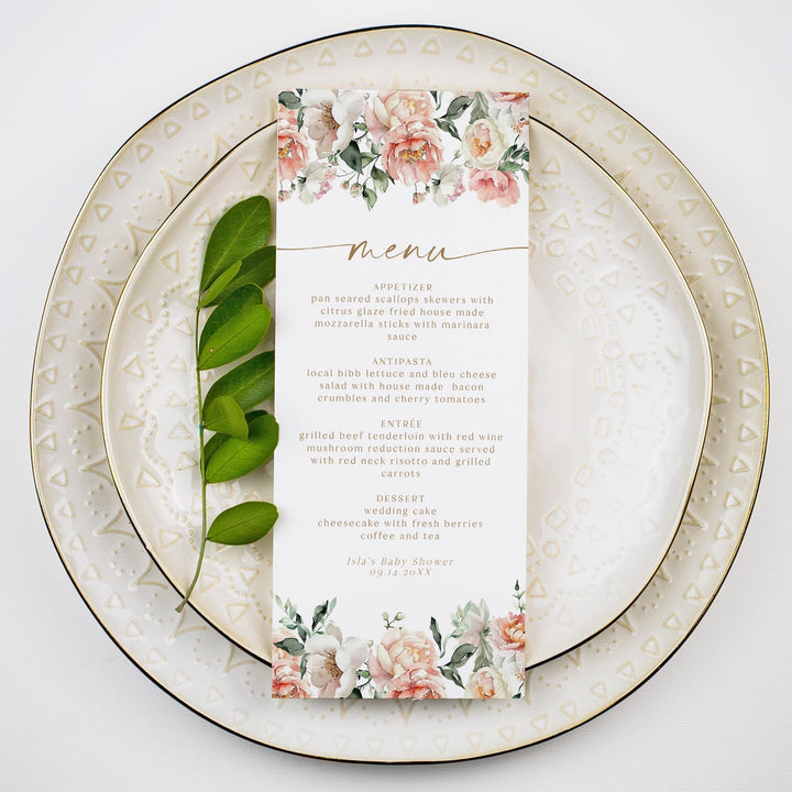 ISLA Blush Floral and Gold Table Menu
