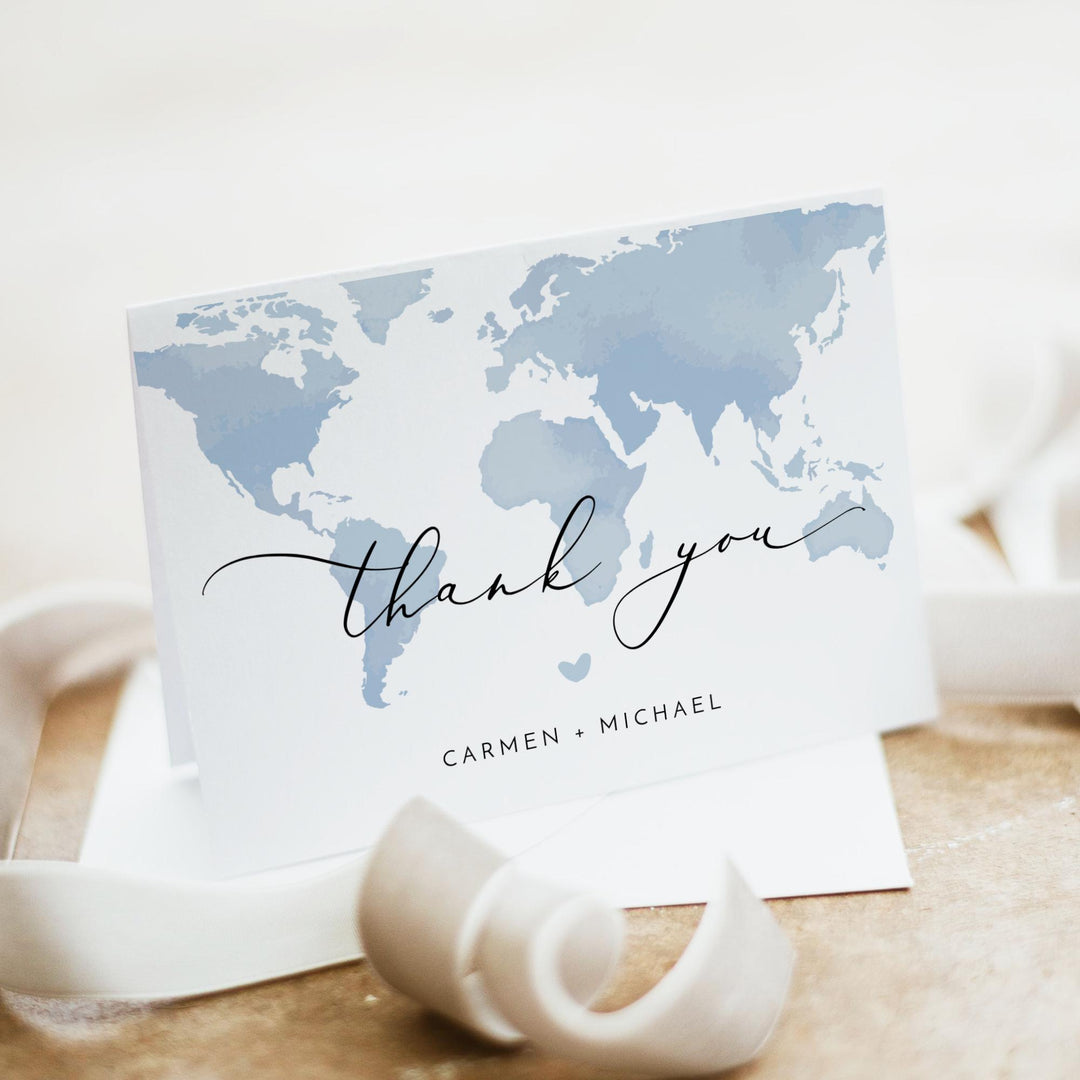 CARMEN Blue Map Destination Thank You Card